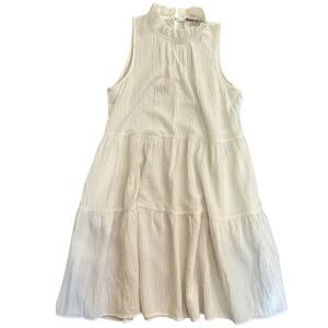 Calvin Klein Womens White Crinkle Tiered Mock Neck Sleeveless Mini Dress Size 6